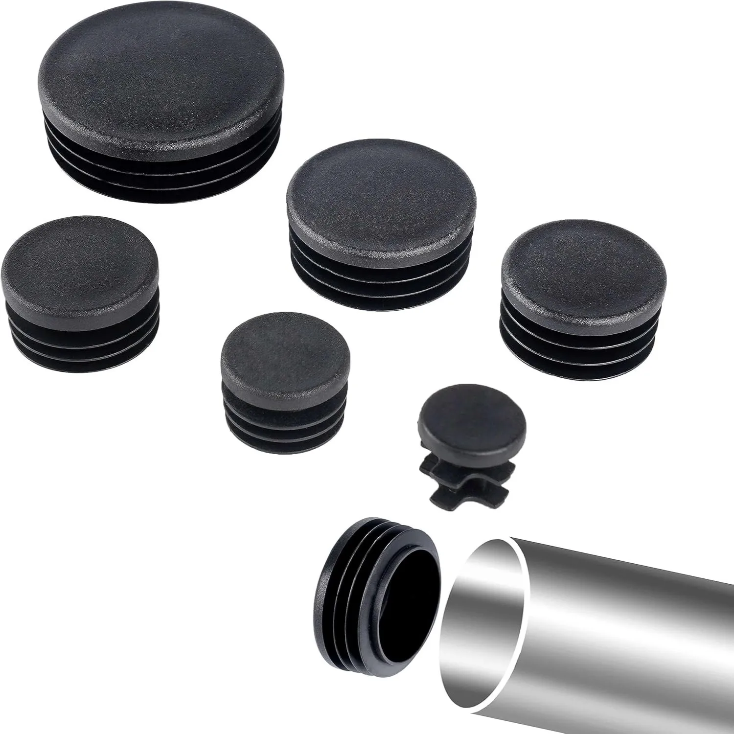 Plastic Pipe Clip - Tapón de tubo redondo negro, tapa